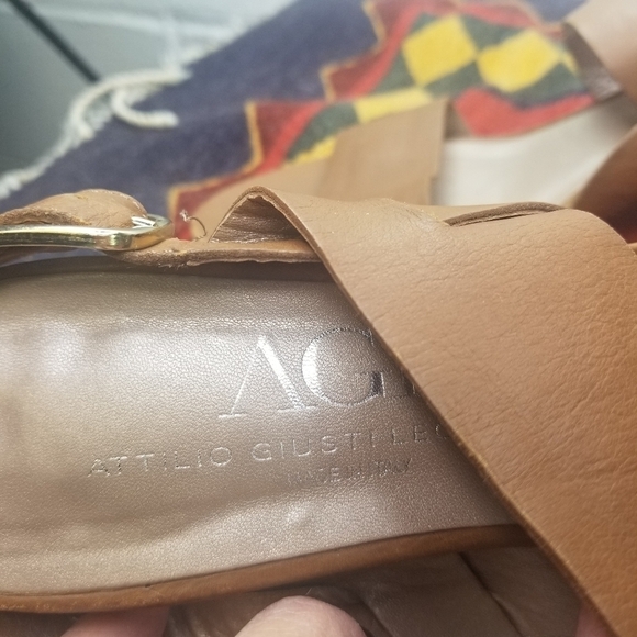 AGL camel brown leather open toe heeled slingback sandals - Picture 7 of 9